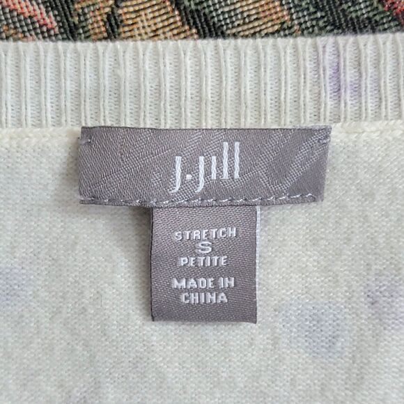 J. Jill Sweater Womens Petite Small Ivory Floral Stretch Knit Short Sleeve Top - Picture 10 of 12